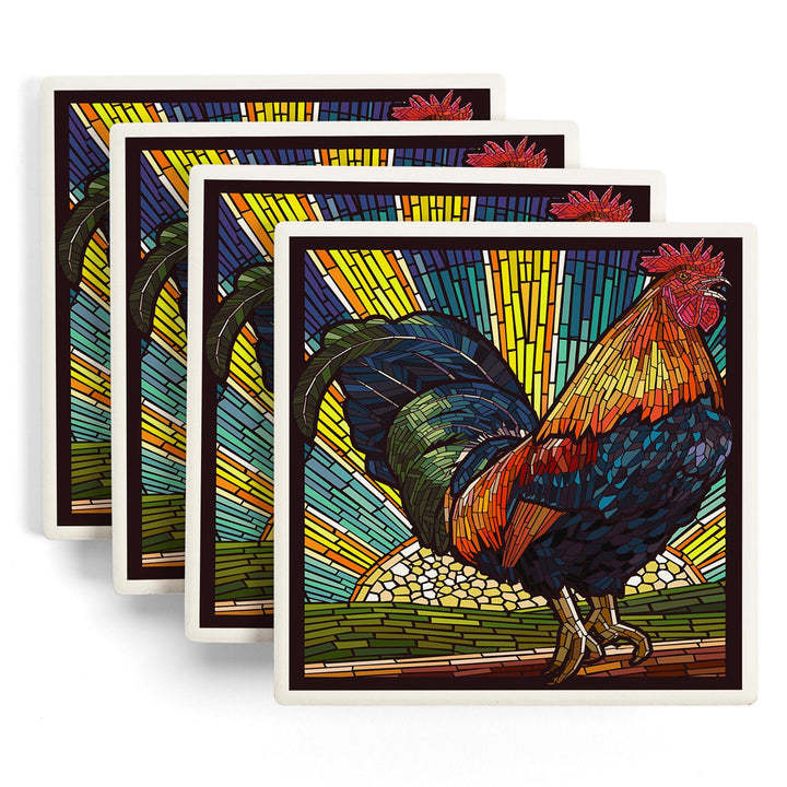 Rooster, Paper Mosaic, Coasters Coasters Lantern Press