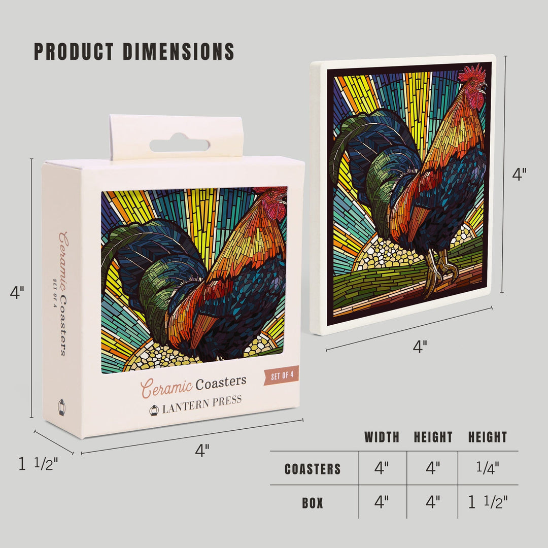 Rooster, Paper Mosaic, Coasters Coasters Lantern Press
