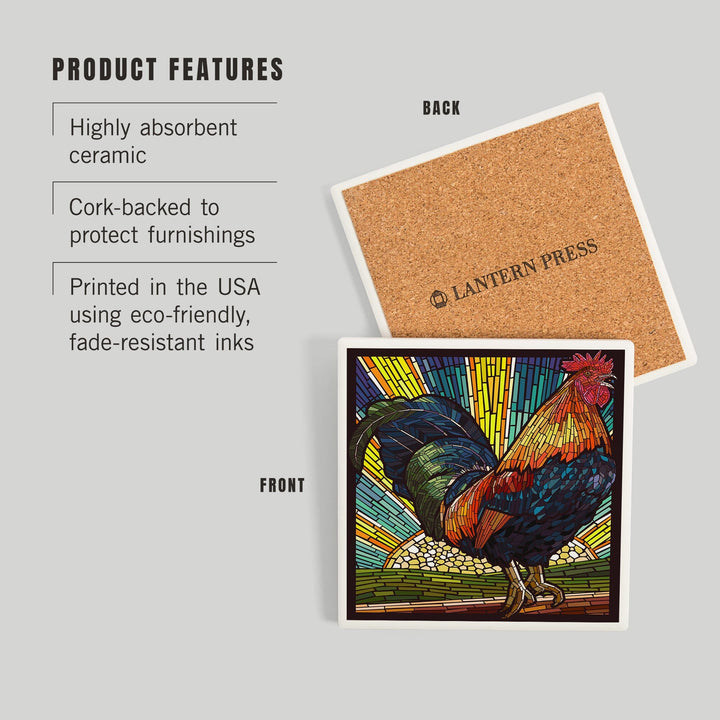 Rooster, Paper Mosaic, Coasters Coasters Lantern Press