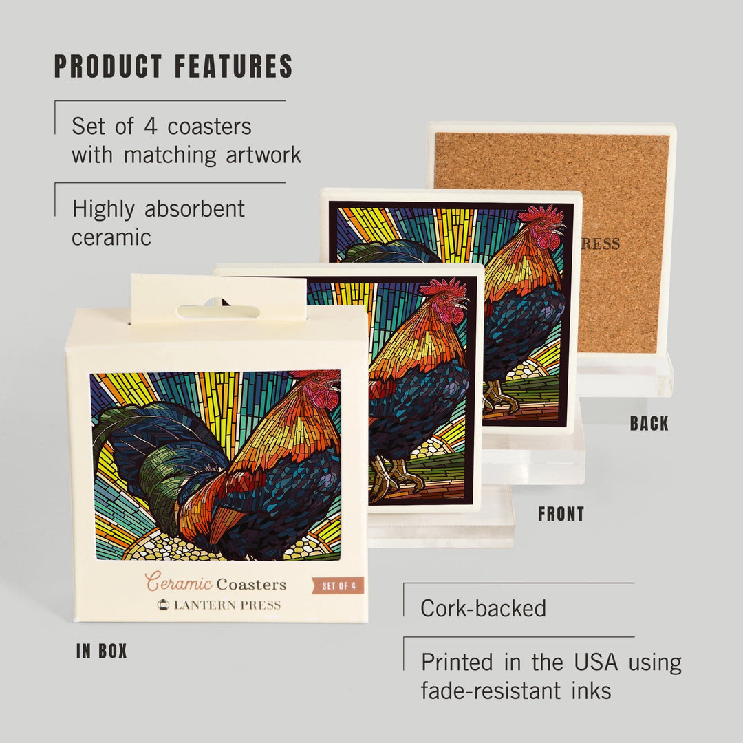 Rooster, Paper Mosaic, Coasters Coasters Lantern Press