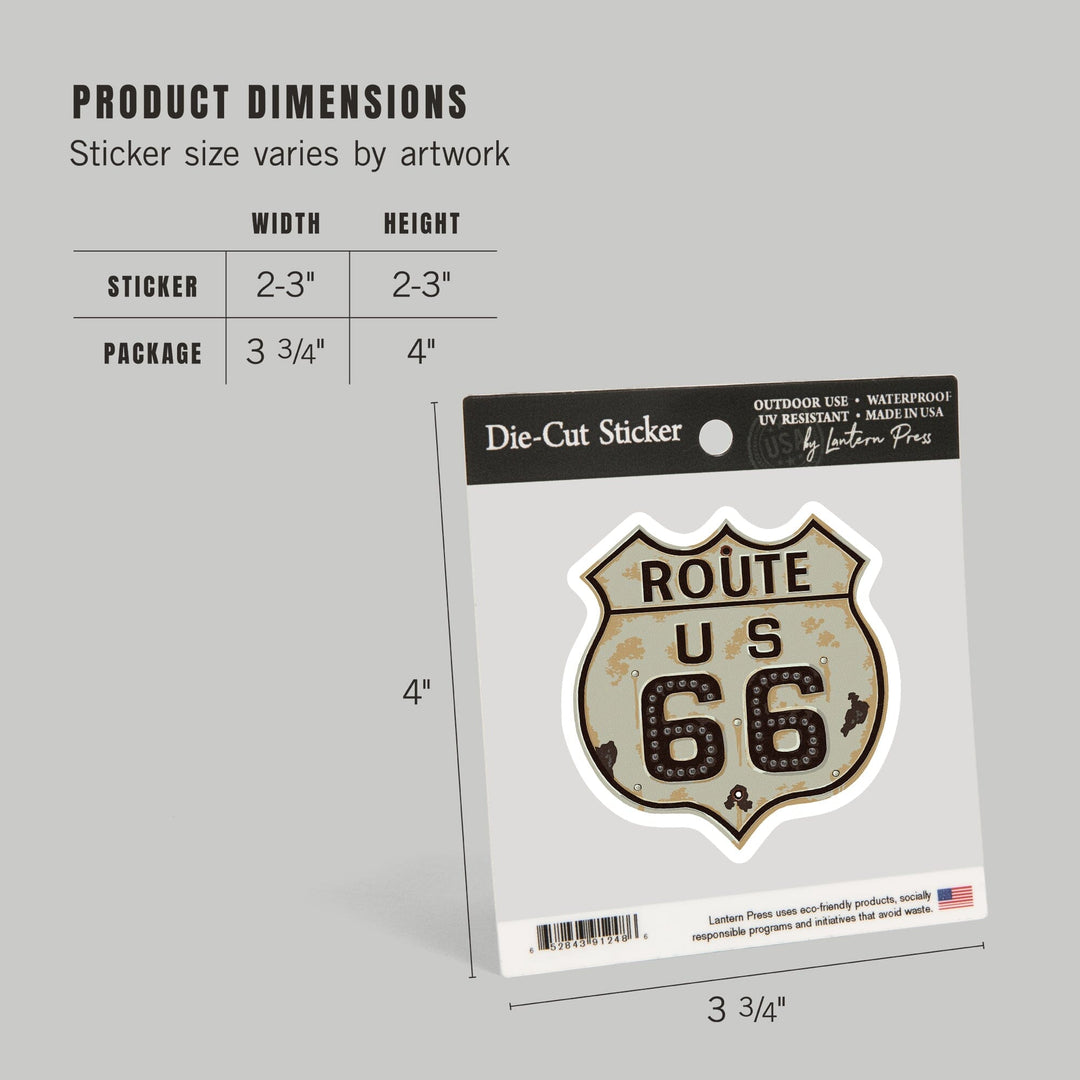 Route 66 Sign, Letterpress, Contour, Vinyl Sticker Sticker Lantern Press
