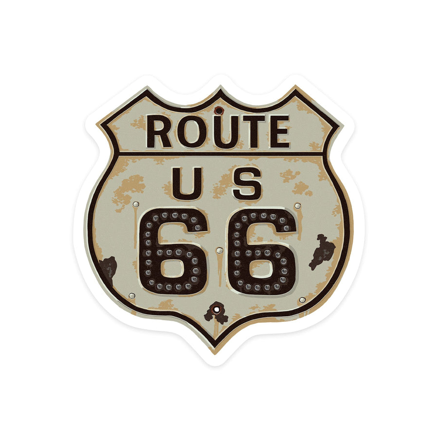 Route 66 Sign, Letterpress, Contour, Vinyl Sticker Sticker Lantern Press