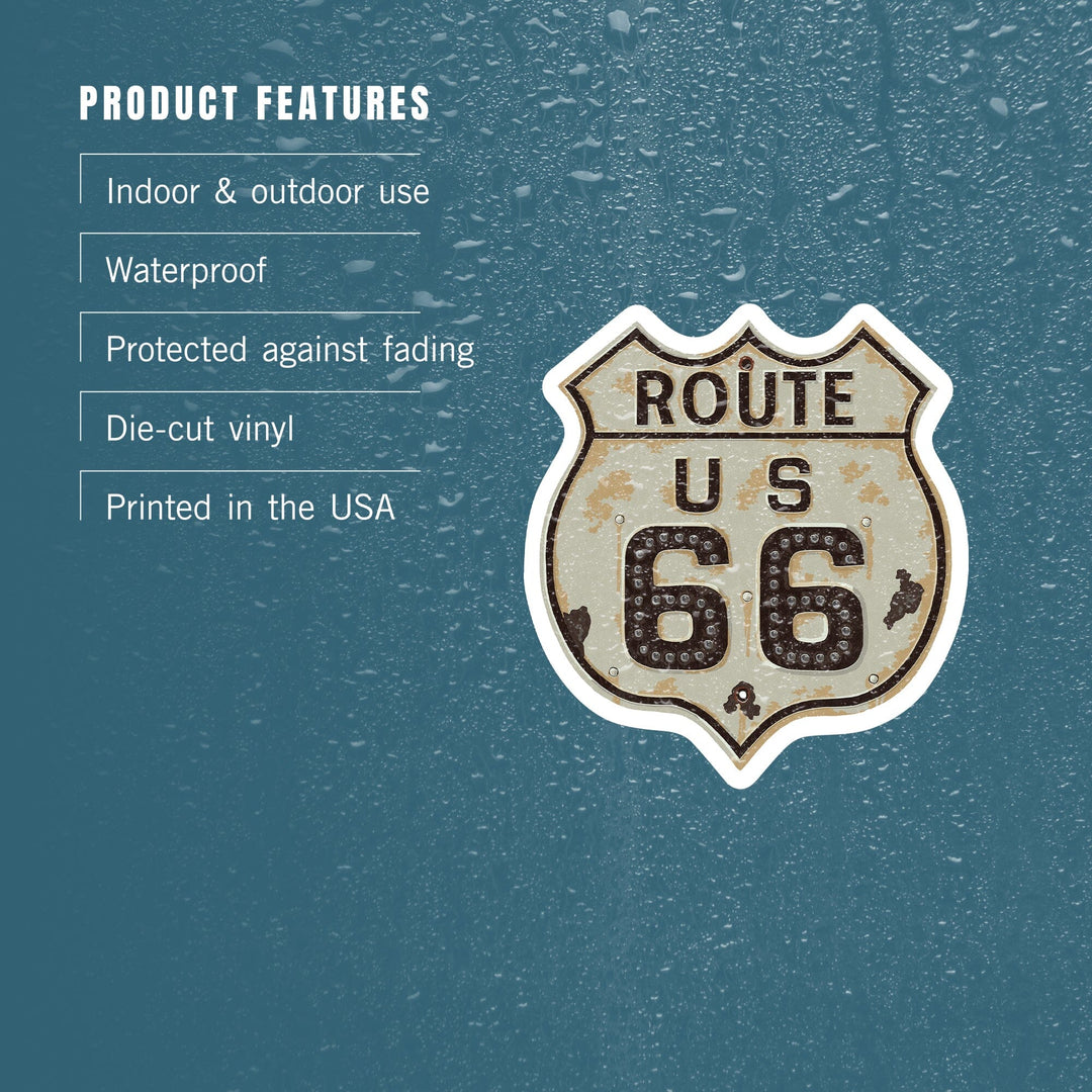 Route 66 Sign, Letterpress, Contour, Vinyl Sticker Sticker Lantern Press