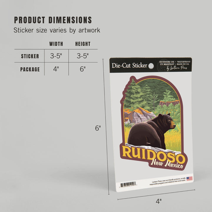 Ruidoso, New Mexico, Black Bear in Forest, Contour, Lantern Press Artwork, Vinyl Sticker Sticker Lantern Press