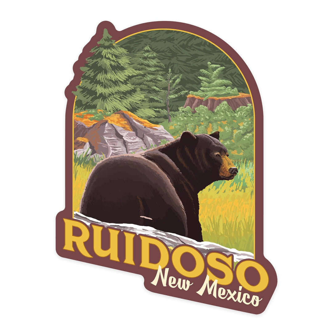 Ruidoso, New Mexico, Black Bear in Forest, Contour, Lantern Press Artwork, Vinyl Sticker Sticker Lantern Press