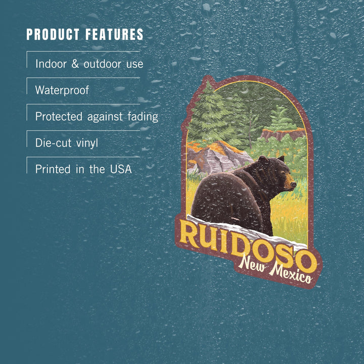 Ruidoso, New Mexico, Black Bear in Forest, Contour, Lantern Press Artwork, Vinyl Sticker Sticker Lantern Press