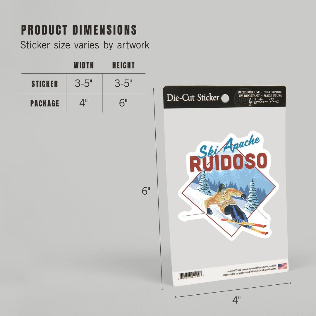 Ruidoso, New Mexico, Ski Apache, Downhill Skier, Contour, Vinyl Sticker Sticker Lantern Press