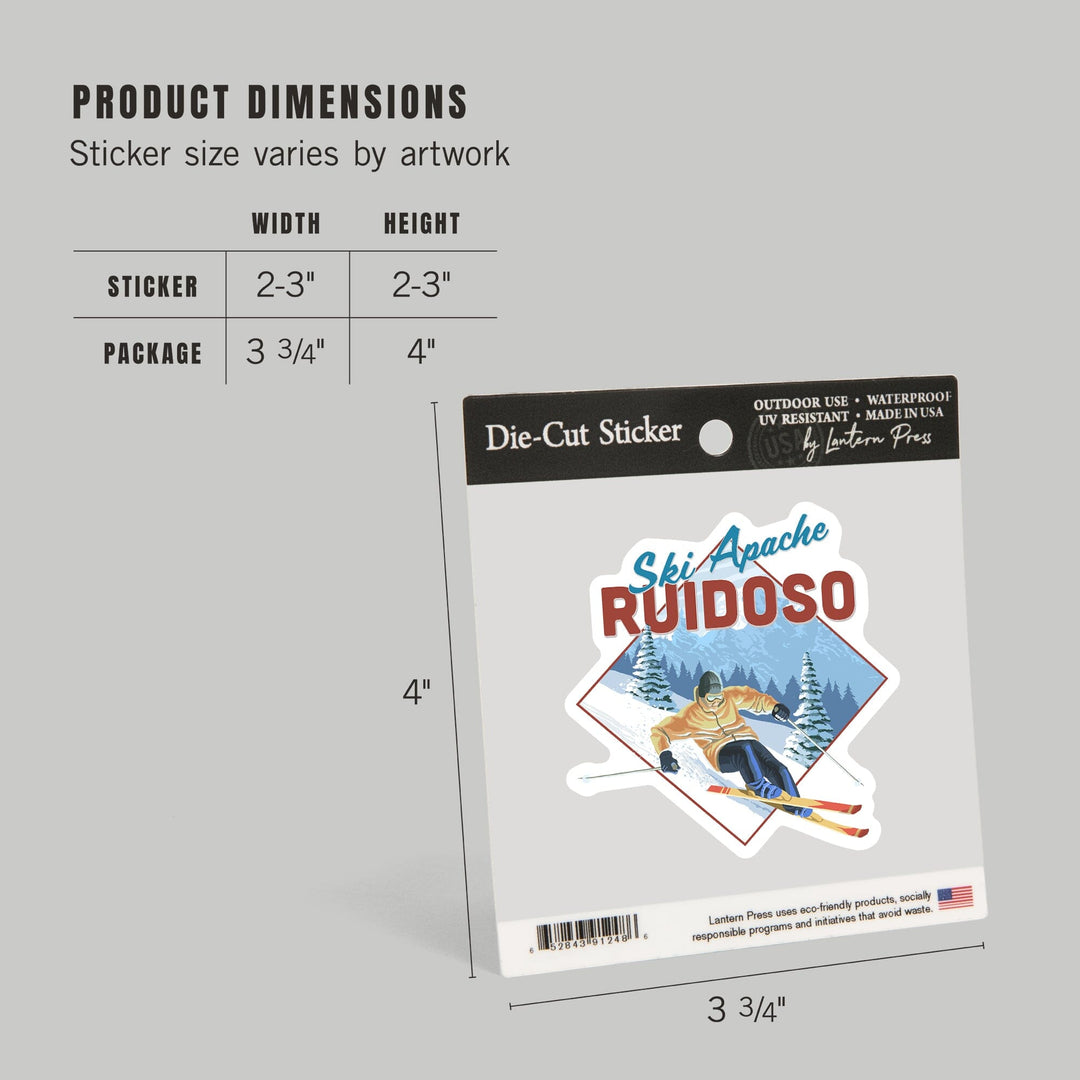 Ruidoso, New Mexico, Ski Apache, Downhill Skier, Contour, Vinyl Sticker Sticker Lantern Press