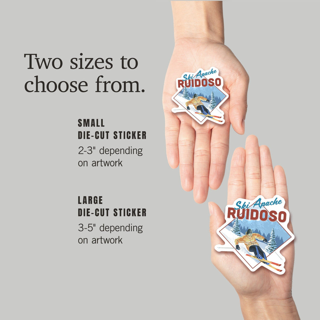 Ruidoso, New Mexico, Ski Apache, Downhill Skier, Contour, Vinyl Sticker Sticker Lantern Press