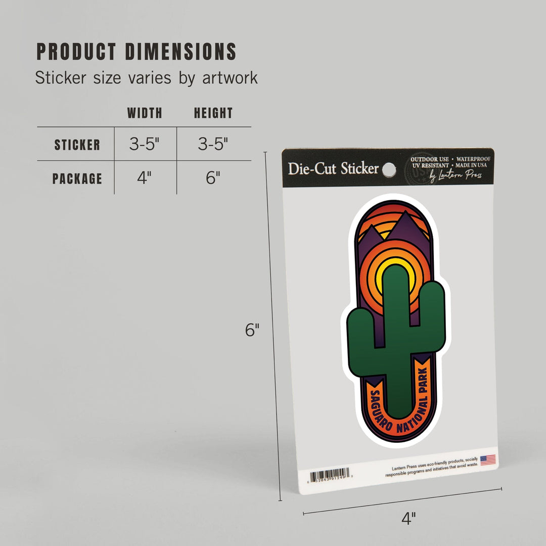 Saguaro National Park, Arizona, Cactus, Contour, Vector, Vinyl Sticker Sticker Lantern Press