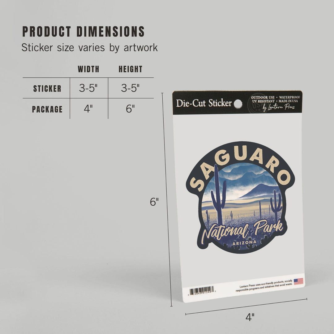 Saguaro National Park, Arizona, Desert Landscape, Contour, Lantern Press Artwork, Vinyl Sticker Sticker Lantern Press