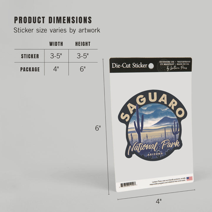 Saguaro National Park, Arizona, Desert Landscape, Contour, Lantern Press Artwork, Vinyl Sticker Sticker Lantern Press