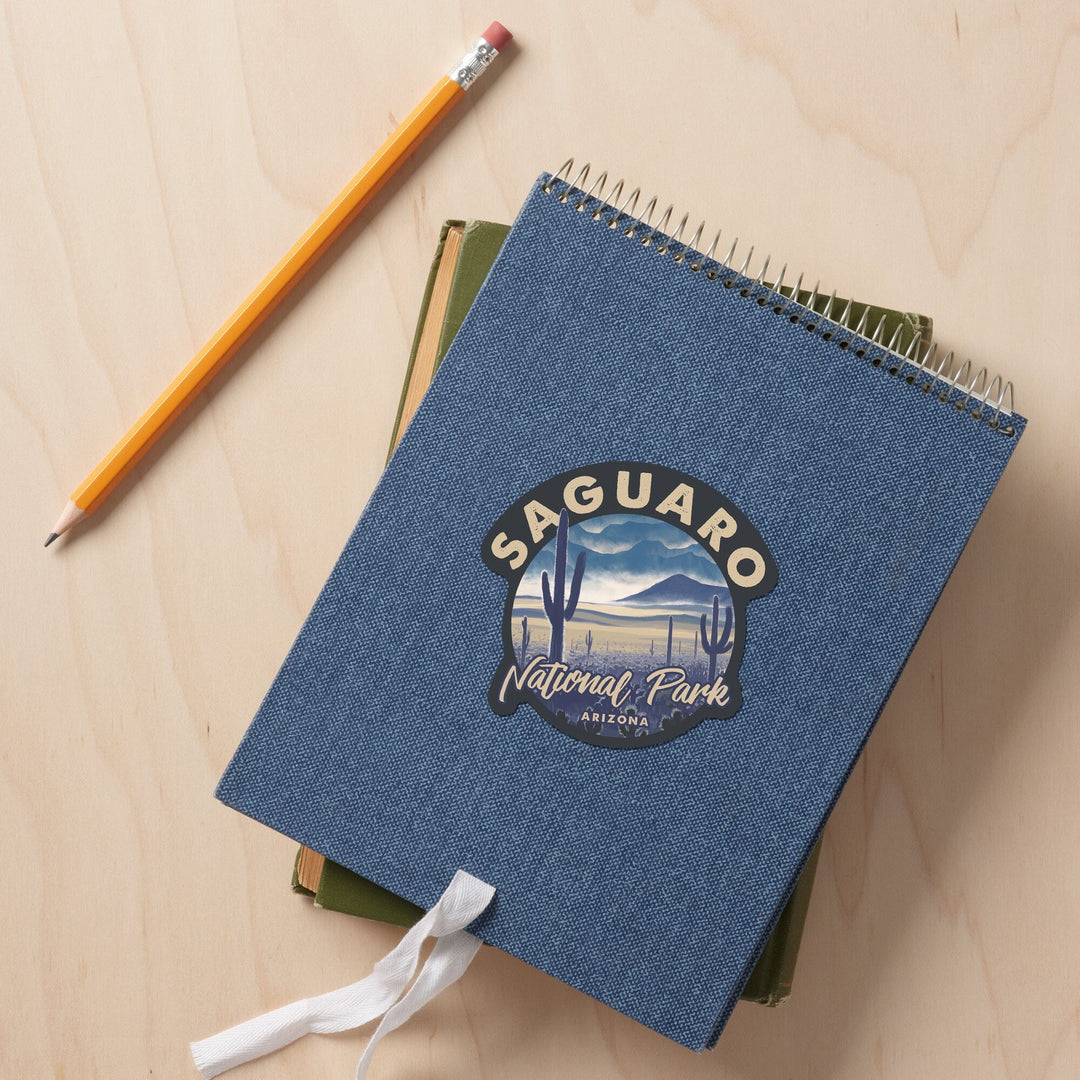 Saguaro National Park, Arizona, Desert Landscape, Contour, Lantern Press Artwork, Vinyl Sticker Sticker Lantern Press