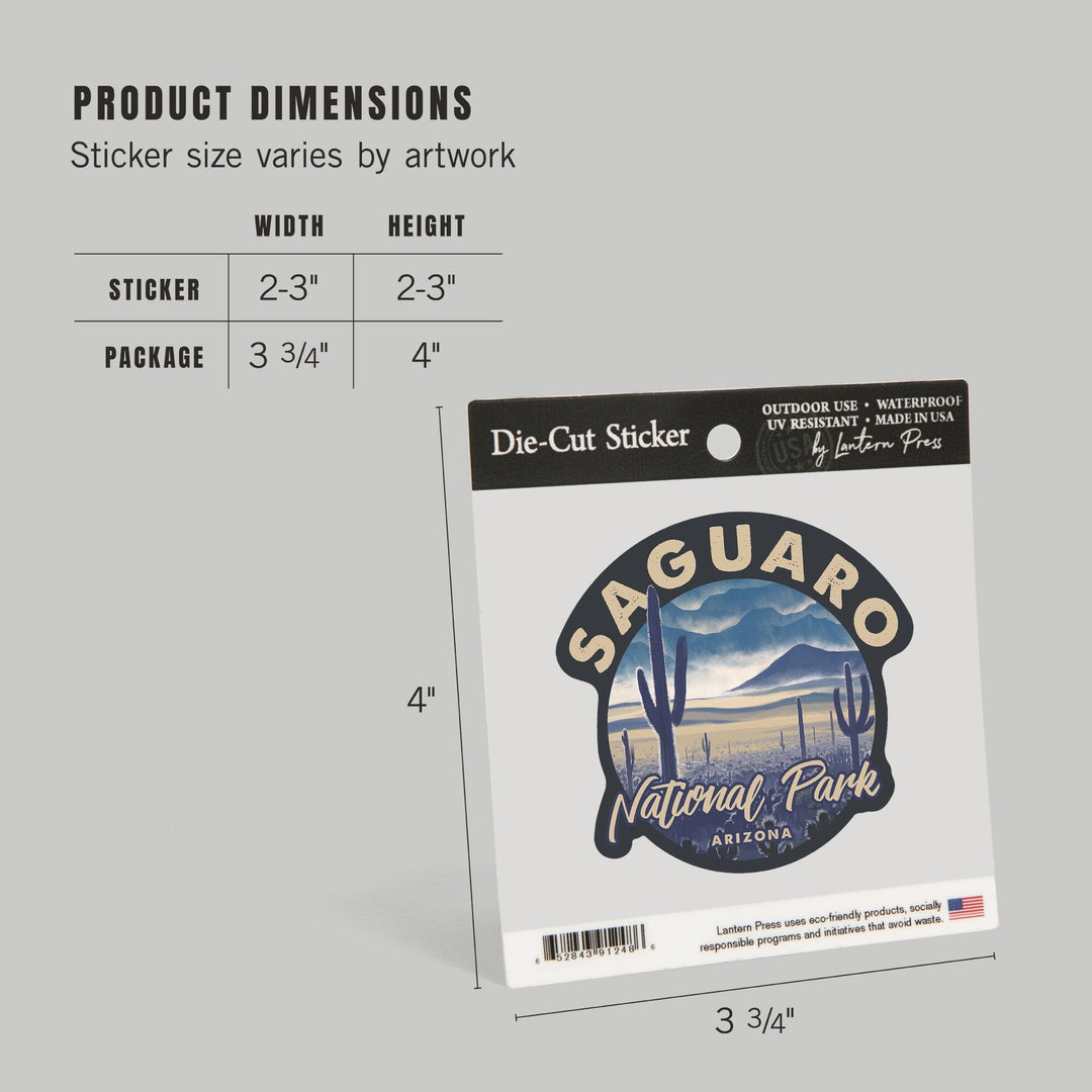 Saguaro National Park, Arizona, Desert Landscape, Contour, Lantern Press Artwork, Vinyl Sticker Sticker Lantern Press