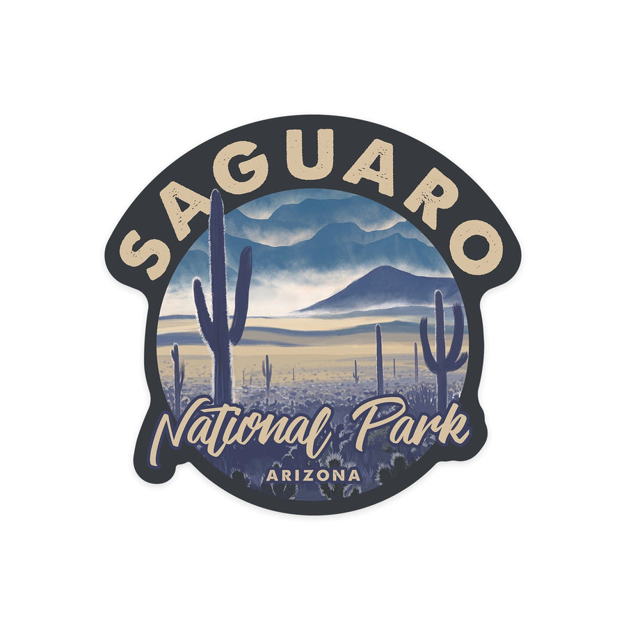 Saguaro National Park, Arizona, Desert Landscape, Contour, Lantern Press Artwork, Vinyl Sticker Sticker Lantern Press