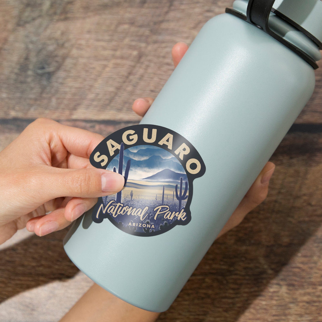 Saguaro National Park, Arizona, Desert Landscape, Contour, Lantern Press Artwork, Vinyl Sticker Sticker Lantern Press
