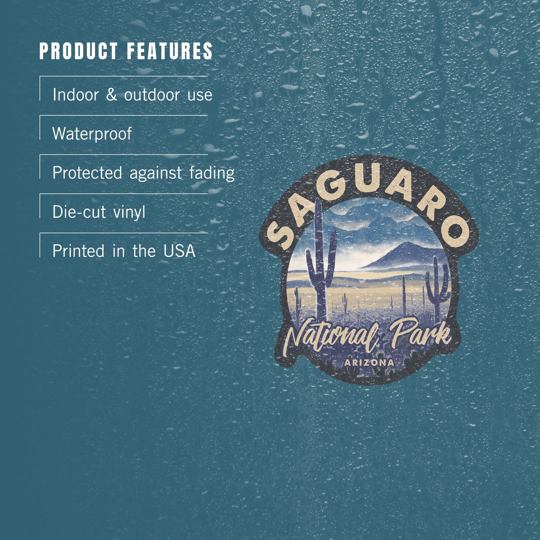 Saguaro National Park, Arizona, Desert Landscape, Contour, Lantern Press Artwork, Vinyl Sticker Sticker Lantern Press