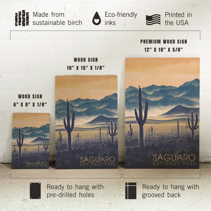Saguaro National Park, Arizona, Desert Landscape, Lantern Press Artwork, Wood Signs and Postcards Wood Lantern Press