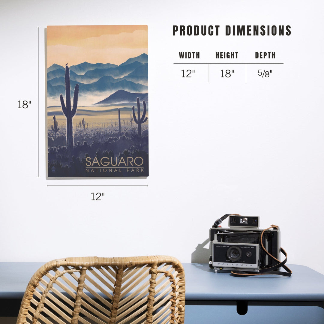 Saguaro National Park, Arizona, Desert Landscape, Lantern Press Artwork, Wood Signs and Postcards Wood Lantern Press