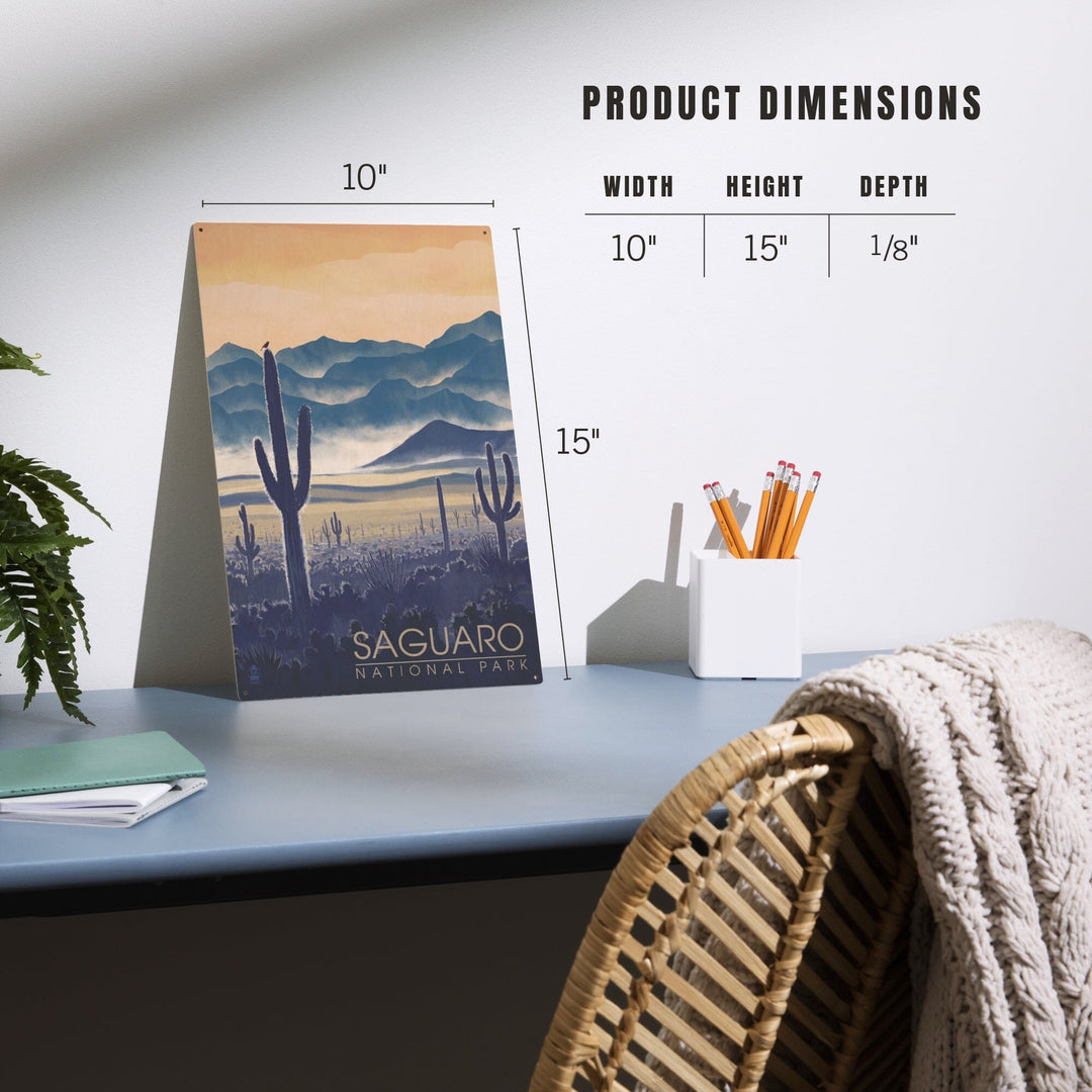 Saguaro National Park, Arizona, Desert Landscape, Lantern Press Artwork, Wood Signs and Postcards Wood Lantern Press