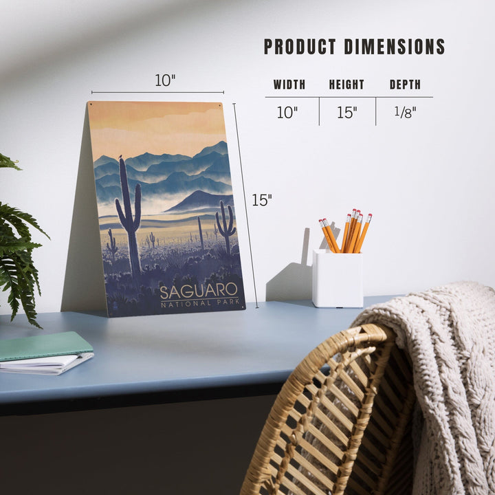 Saguaro National Park, Arizona, Desert Landscape, Lantern Press Artwork, Wood Signs and Postcards Wood Lantern Press