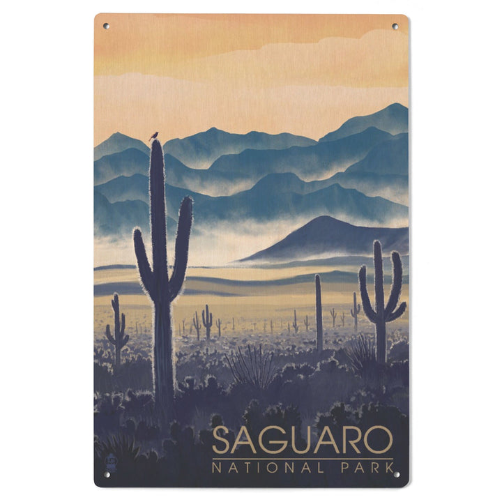 Saguaro National Park, Arizona, Desert Landscape, Lantern Press Artwork, Wood Signs and Postcards Wood Lantern Press