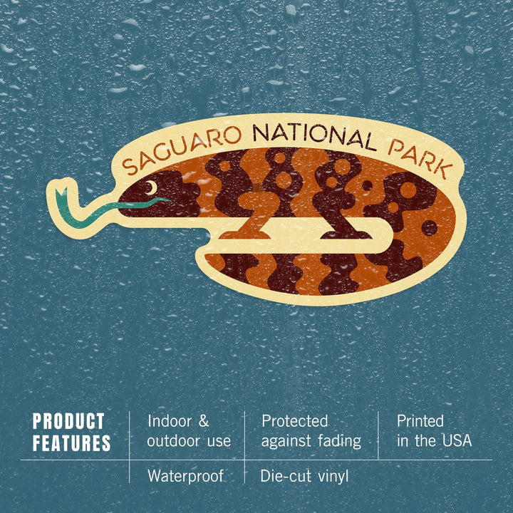 Saguaro National Park, Arizona, Gila Monster, Geometric, Contour, Lantern Press Artwork, Vinyl Sticker Sticker Lantern Press