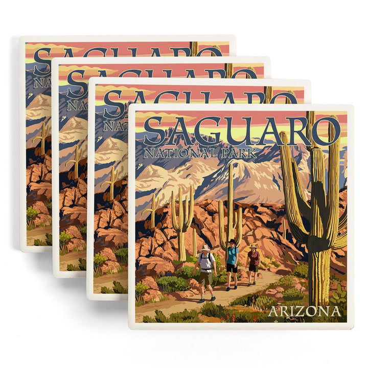 Saguaro National Park, Arizona, Hiking Scene, Coasters Coasters Lantern Press