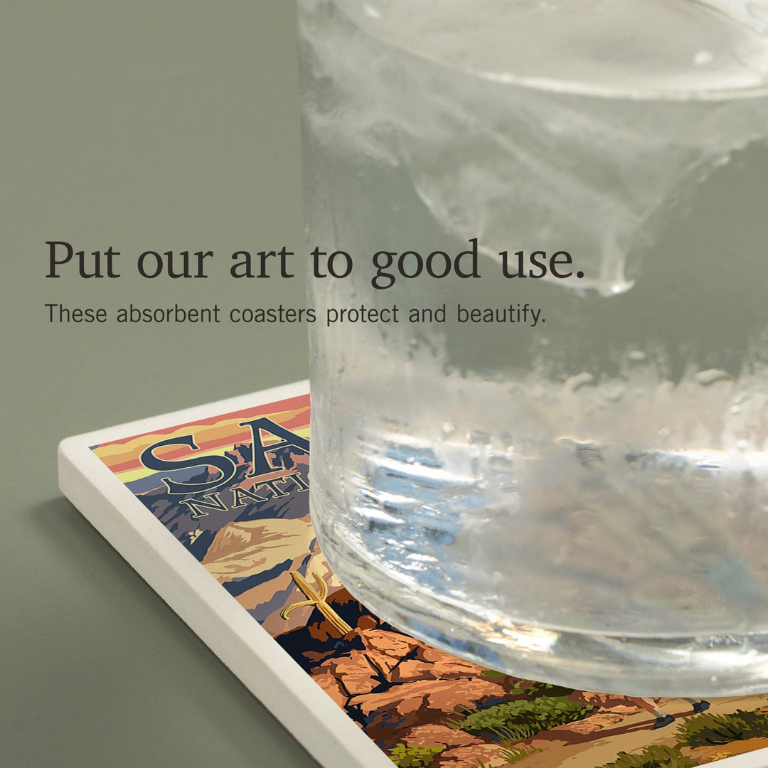 Saguaro National Park, Arizona, Hiking Scene, Coasters Coasters Lantern Press