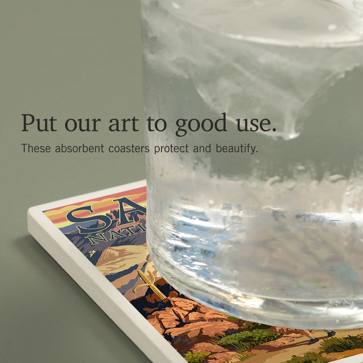 Saguaro National Park, Arizona, Hiking Scene, Coasters Coasters Lantern Press