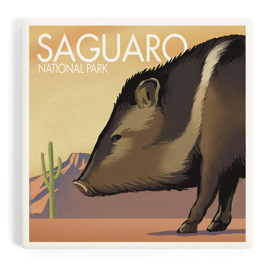 Saguaro National Park, Arizona, Javelina, Lithograph, Coasters Coasters Lantern Press