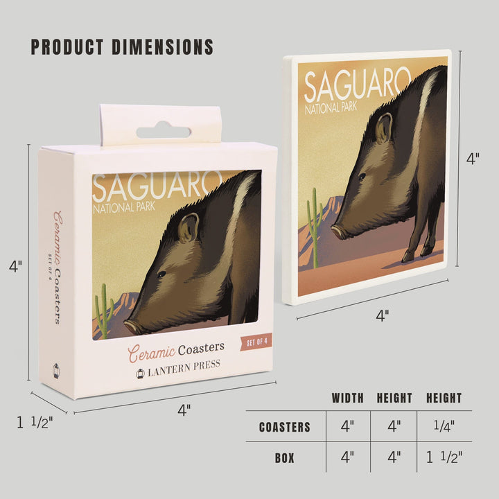 Saguaro National Park, Arizona, Javelina, Lithograph, Coasters Coasters Lantern Press