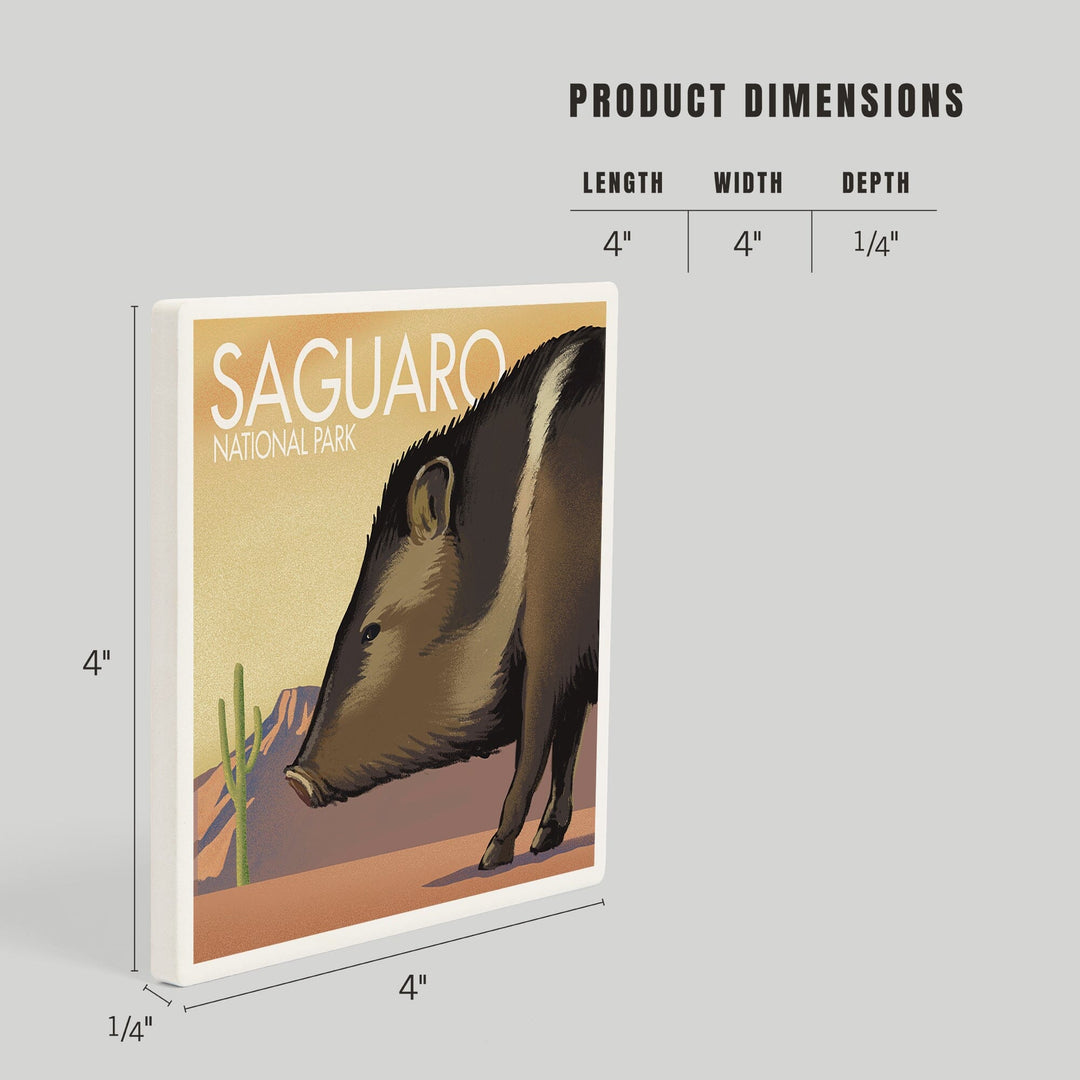Saguaro National Park, Arizona, Javelina, Lithograph, Coasters Coasters Lantern Press