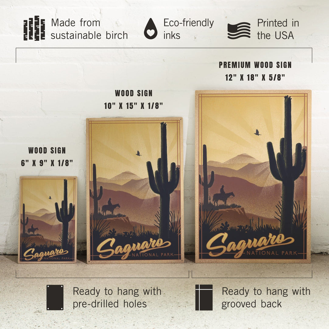 Saguaro National Park, Arizona, Lithograph, Lantern Press Artwork, Wood Signs and Postcards Wood Lantern Press