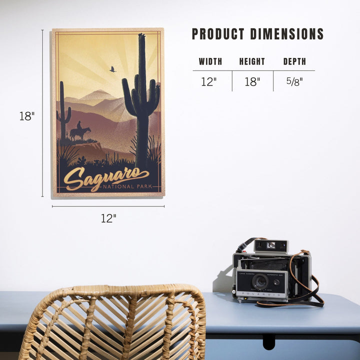 Saguaro National Park, Arizona, Lithograph, Lantern Press Artwork, Wood Signs and Postcards Wood Lantern Press
