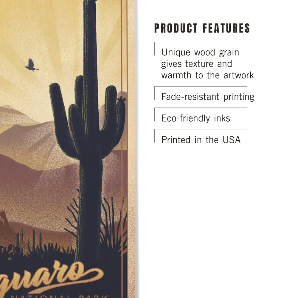 Saguaro National Park, Arizona, Lithograph, Lantern Press Artwork, Wood Signs and Postcards Wood Lantern Press