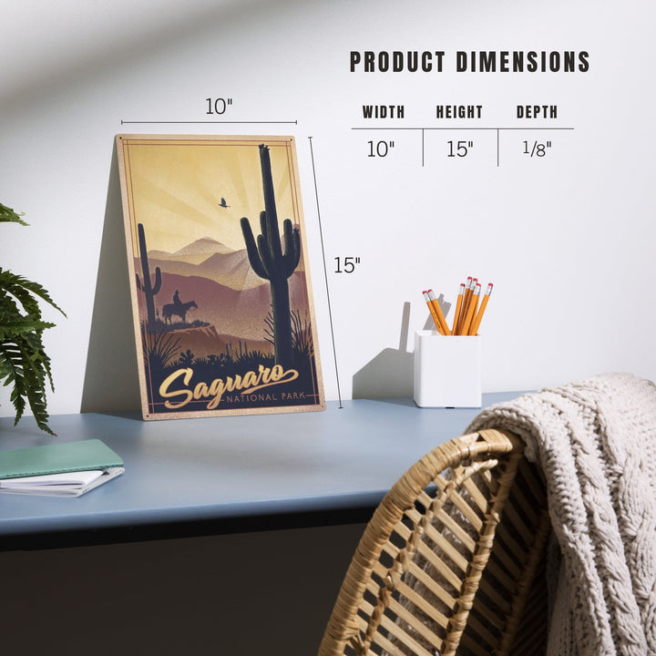 Saguaro National Park, Arizona, Lithograph, Lantern Press Artwork, Wood Signs and Postcards Wood Lantern Press