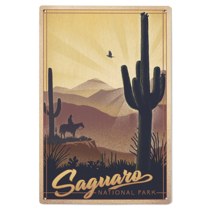 Saguaro National Park, Arizona, Lithograph, Lantern Press Artwork, Wood Signs and Postcards Wood Lantern Press