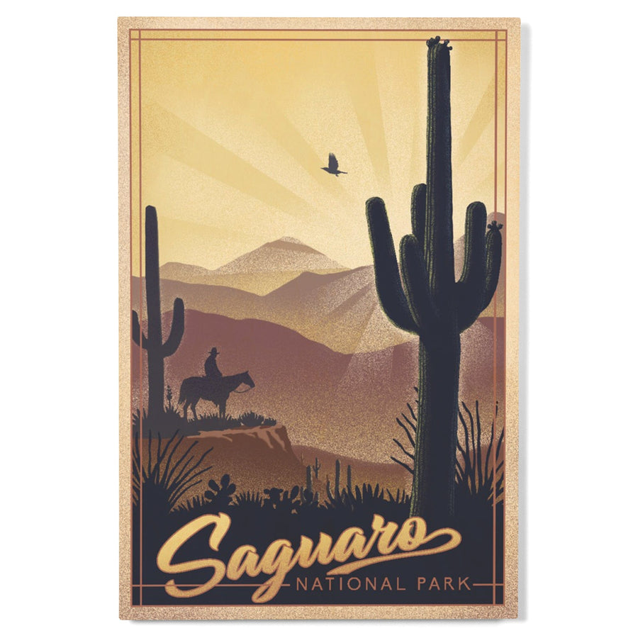 Saguaro National Park, Arizona, Lithograph, Lantern Press Artwork, Wood Signs and Postcards Wood Lantern Press