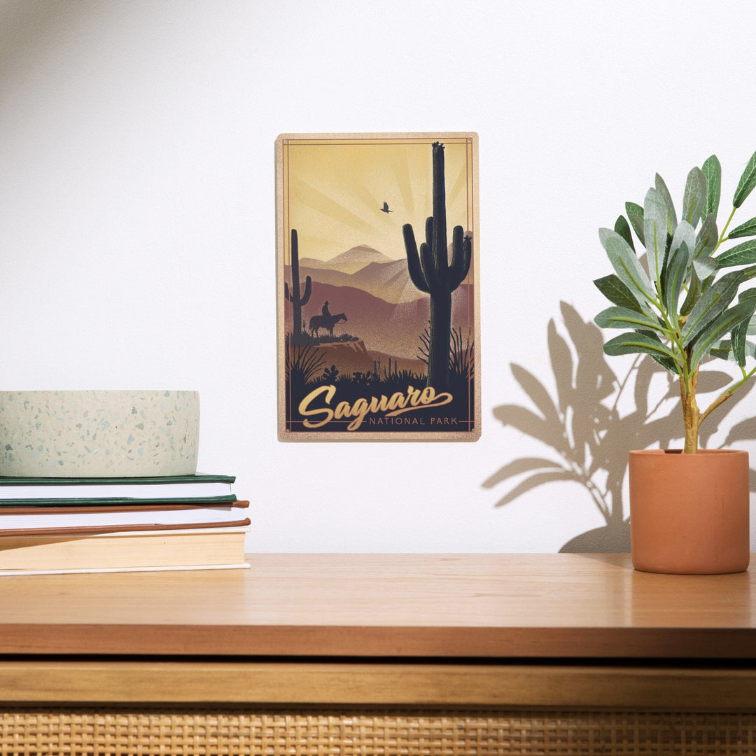 Saguaro National Park, Arizona, Lithograph, Lantern Press Artwork, Wood Signs and Postcards Wood Lantern Press
