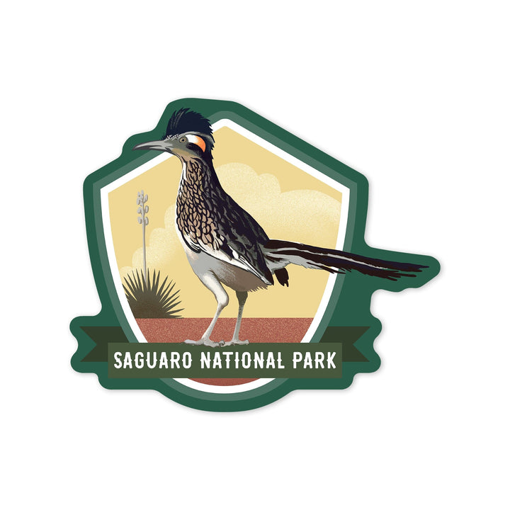 Saguaro National Park, Arizona, Lithograph Roadrunner, Contour, Lantern Press Artwork, Vinyl Sticker Sticker Lantern Press