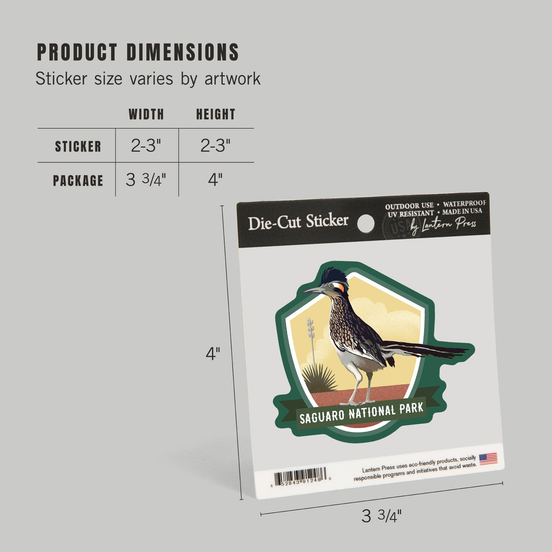 Saguaro National Park, Arizona, Lithograph Roadrunner, Contour, Lantern Press Artwork, Vinyl Sticker Sticker Lantern Press
