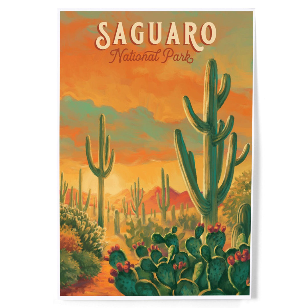 Saguaro National Park, Arizona, Oil Painting National Park Series, Art & Giclee Prints Art Lantern Press