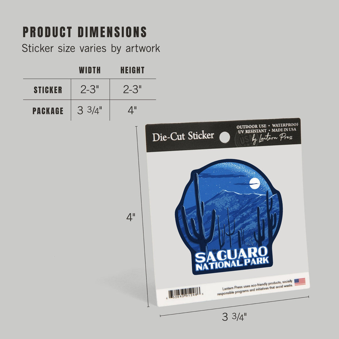 Saguaro National Park, Arizona, Rincon Peak, Night Sky, Contour, Lantern Press Artwork, Vinyl Sticker Sticker Lantern Press