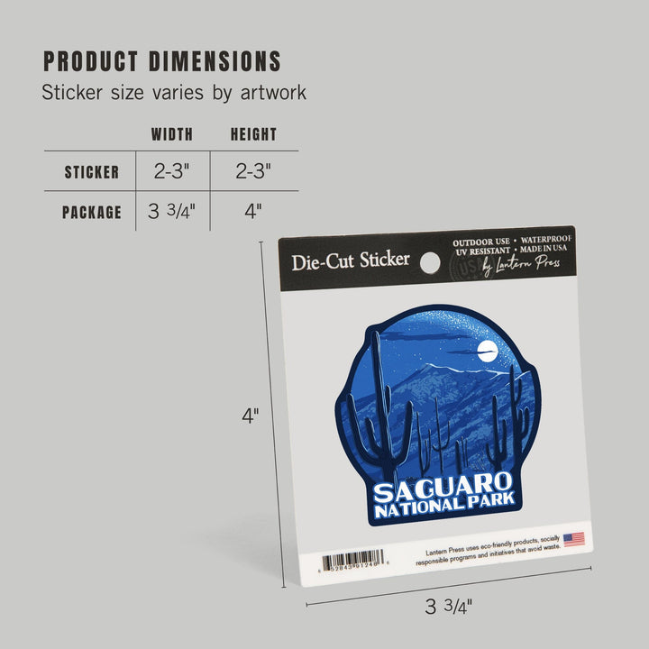 Saguaro National Park, Arizona, Rincon Peak, Night Sky, Contour, Lantern Press Artwork, Vinyl Sticker Sticker Lantern Press