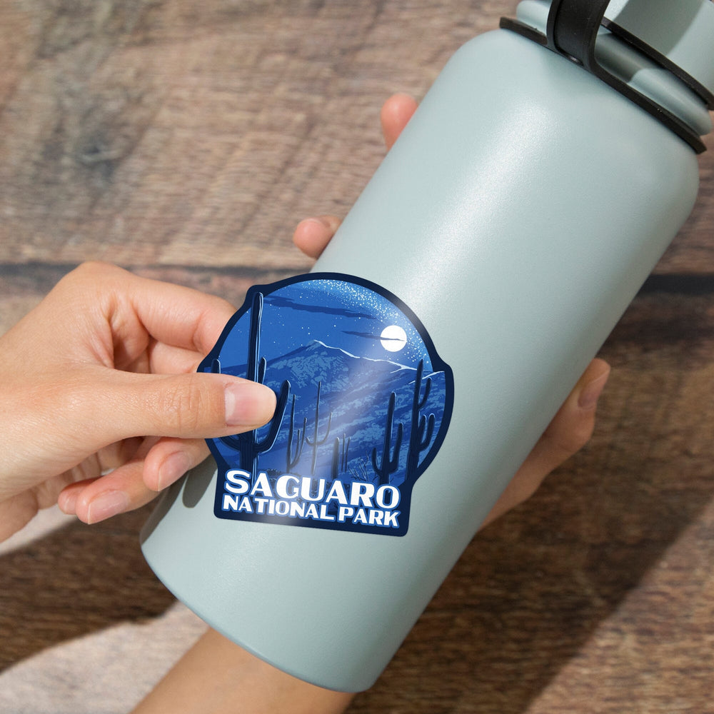 Saguaro National Park, Arizona, Rincon Peak, Night Sky, Contour, Lantern Press Artwork, Vinyl Sticker Sticker Lantern Press