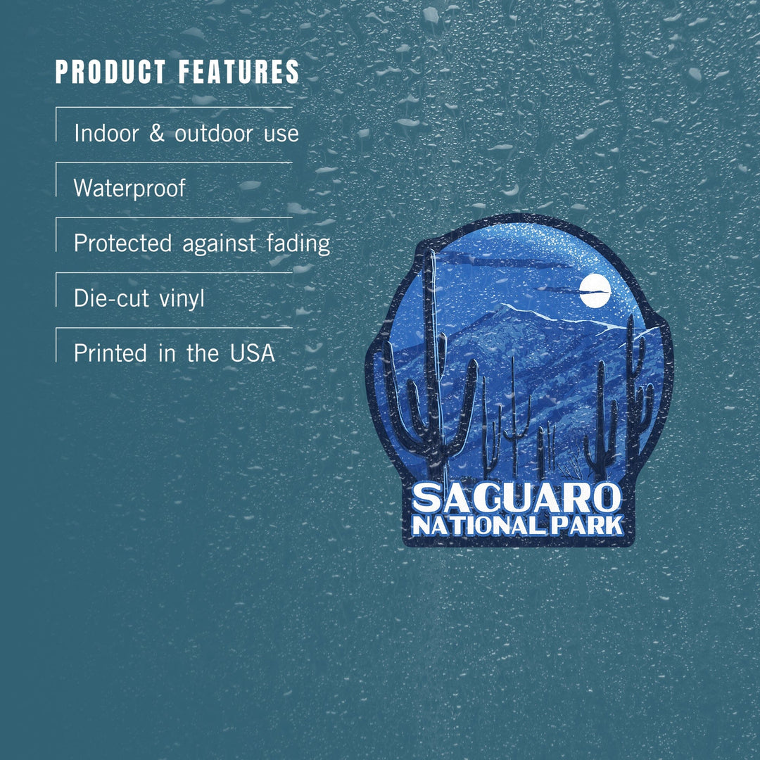 Saguaro National Park, Arizona, Rincon Peak, Night Sky, Contour, Lantern Press Artwork, Vinyl Sticker Sticker Lantern Press
