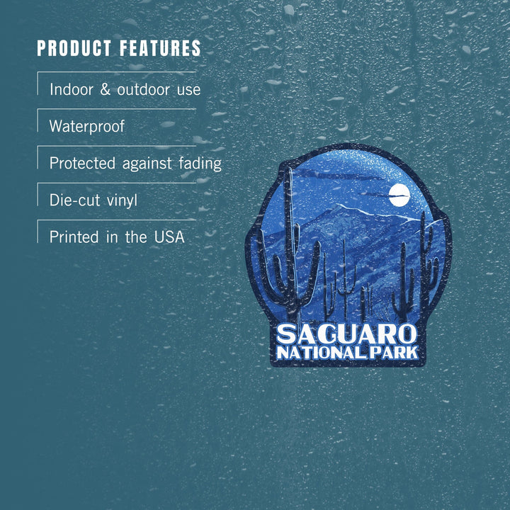 Saguaro National Park, Arizona, Rincon Peak, Night Sky, Contour, Lantern Press Artwork, Vinyl Sticker Sticker Lantern Press