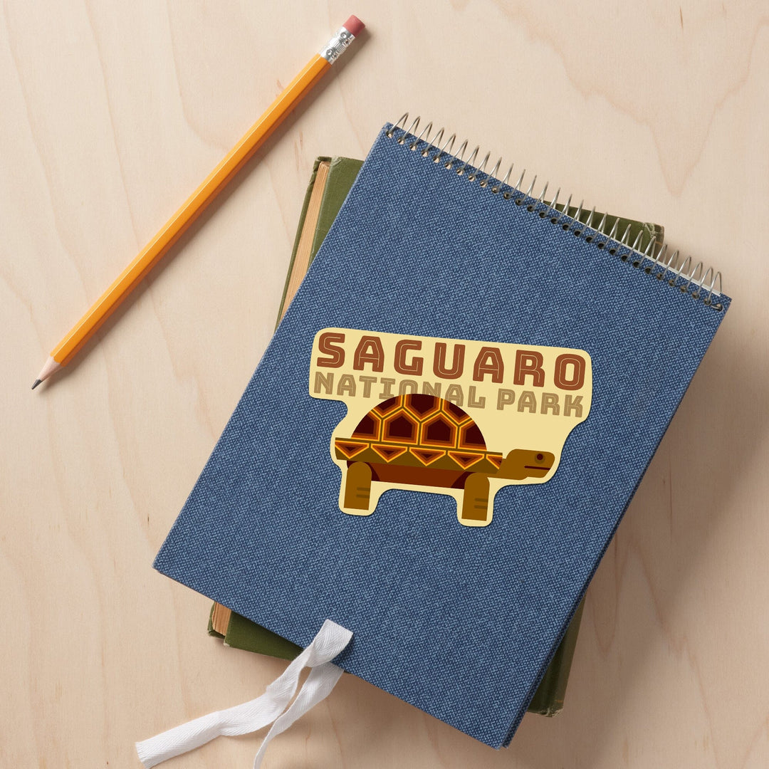 Saguaro National Park, Arizona, Tortoise, Geometric, Contour, Lantern Press Artwork, Vinyl Sticker Sticker Lantern Press