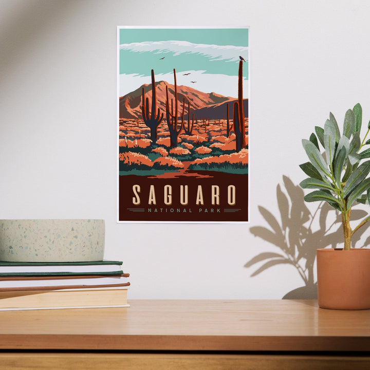 Saguaro National Park, Desert Scene with Cactus, Art & Giclee Prints Art Lantern Press